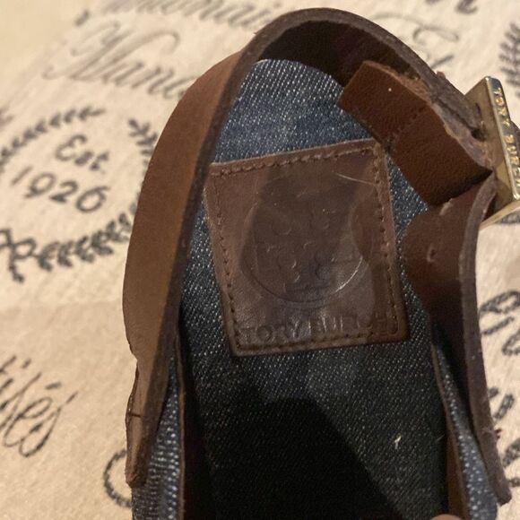 TORY BURCH Denim Wedge Sandals Size 9 - Picture 7 of 8